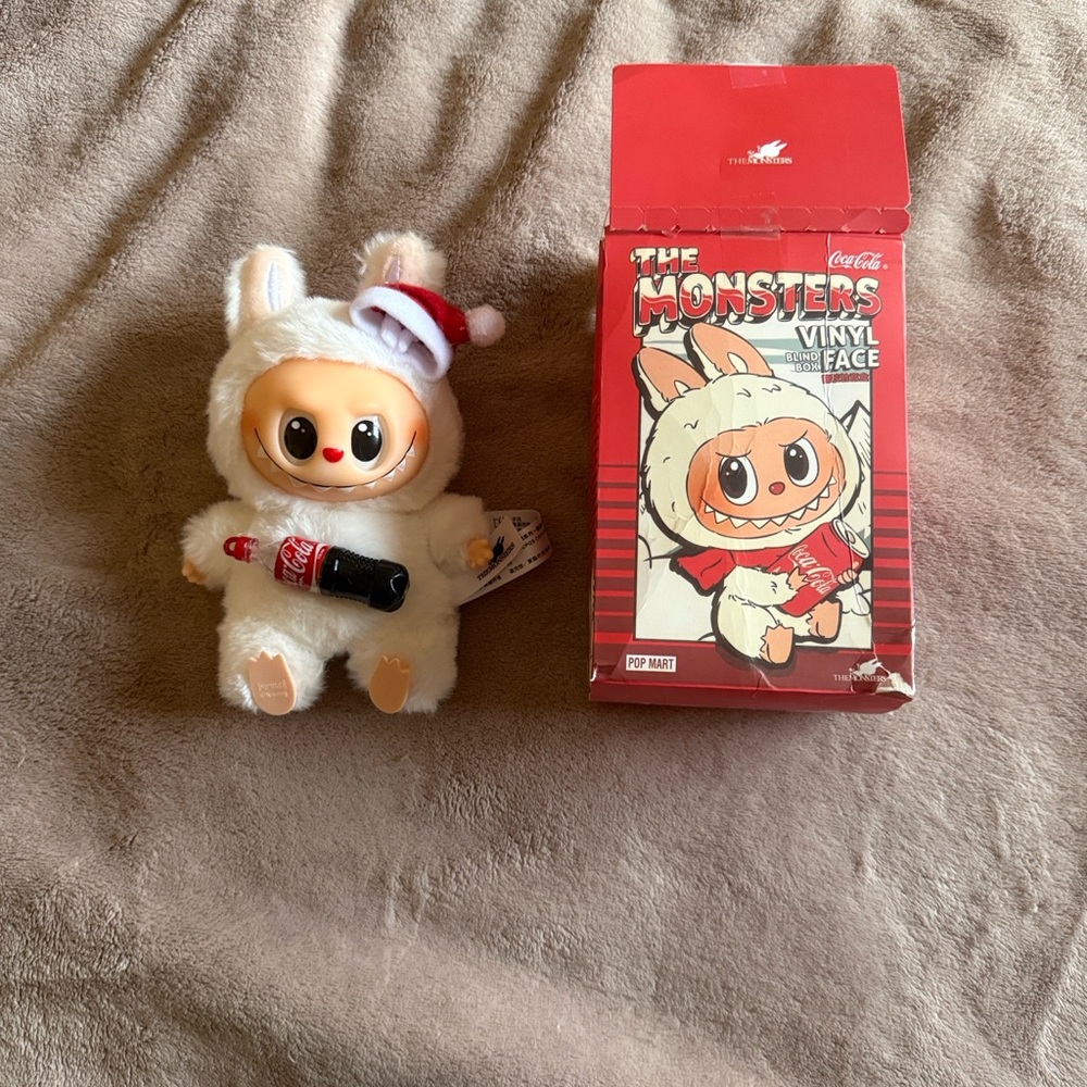Coca Cola Labubu The Monsters Vinyl Face Plush with Red and White Accents